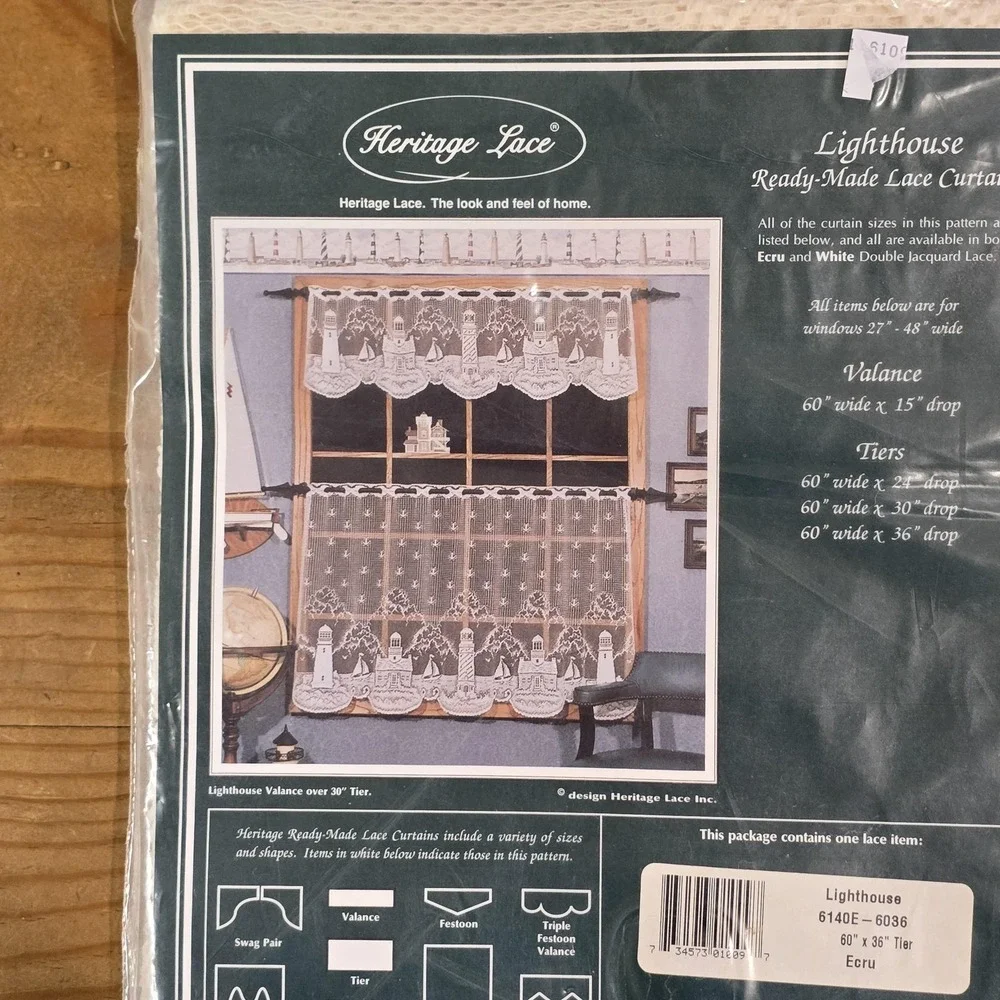 Vintage Heritage Lace Lighthouse Tier Curtain 60x36 Ecru Nautical Window